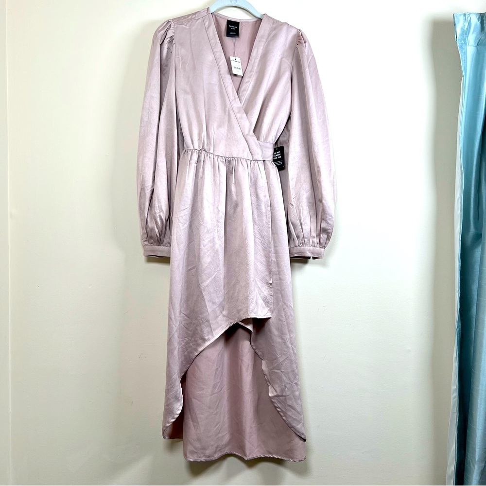 Express Dress Champaign High Low Wrap Stretchy Waist Long Sleeve NWT Women S/M